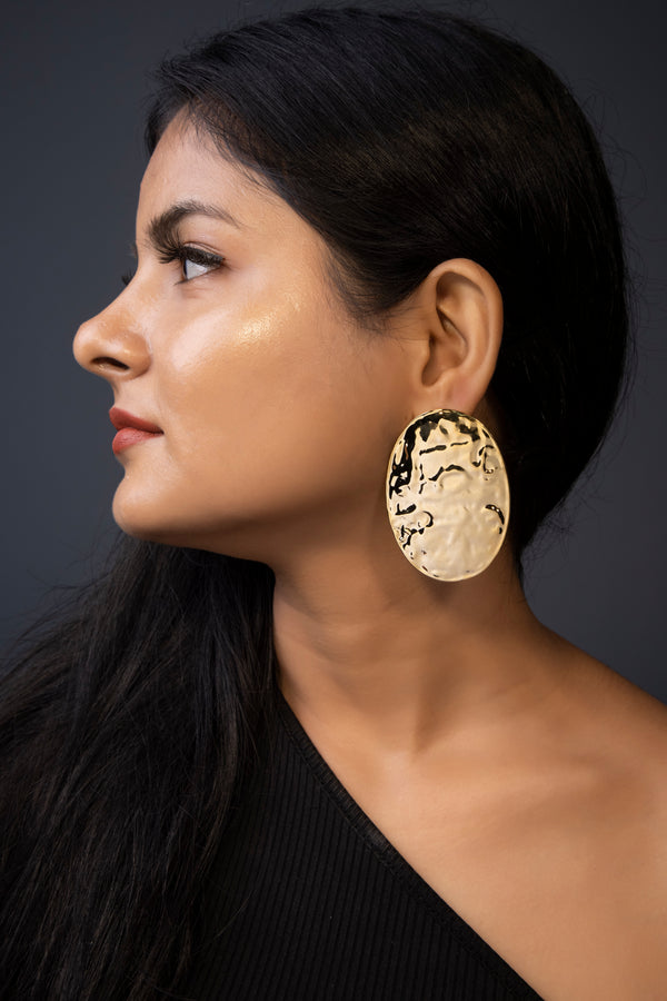Gold Metallic Oval Earrings