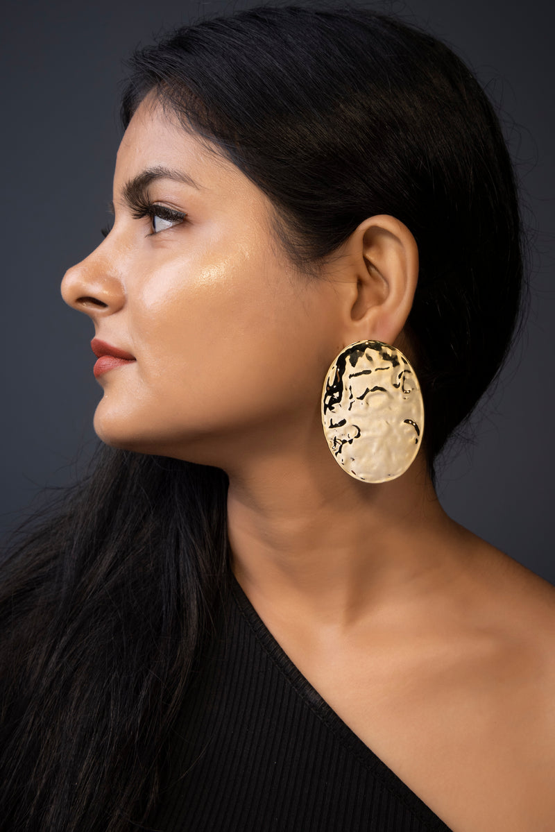 Gold Metallic Oval Earrings