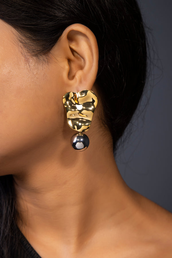 Leaf style Metalic Pearl Danglers