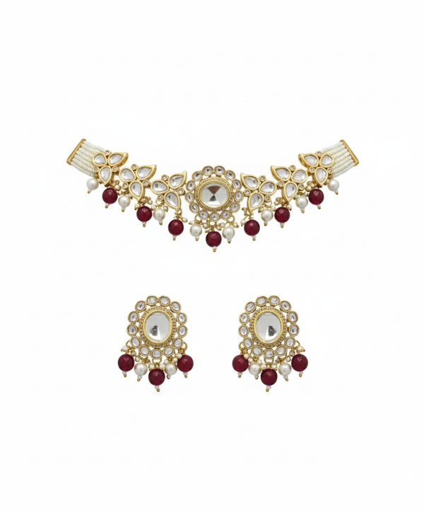 The Crimson Bloom Kundan & Pearl Choker Set