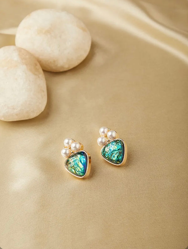 Green Studs with Pearls BSJ-25