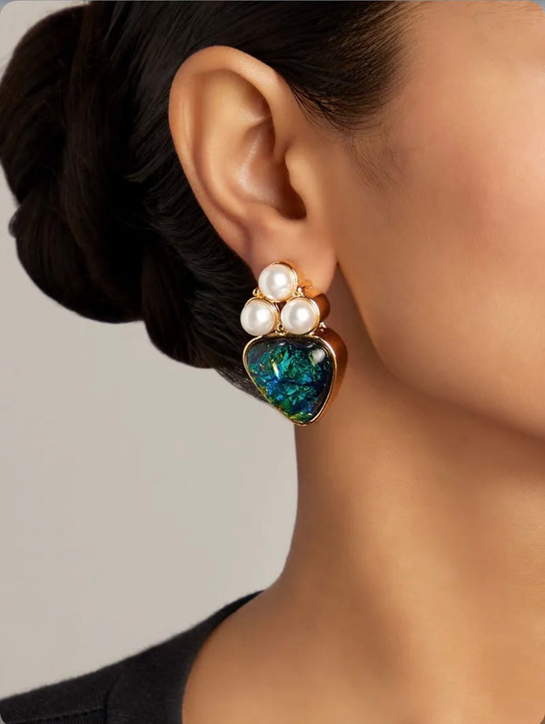 Green Studs with Pearls BSJ-25