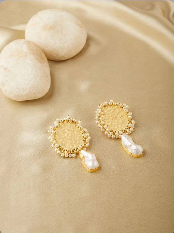 Gold Coin with Pearls Earrings BSJ-44