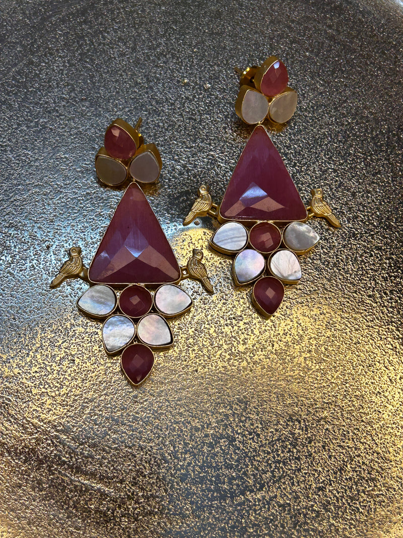 Bird Ruby and MOP Earring Danglers BSJ-12