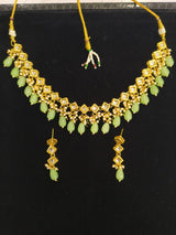 Green Kundan Necklace set with Beads and matching Earrings BSJ-54