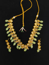 Green Kundan Necklace set with Beads and matching Earrings BSJ-54