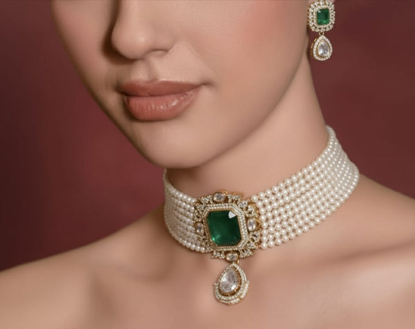 Maharani Pearl and Emerald Choker
