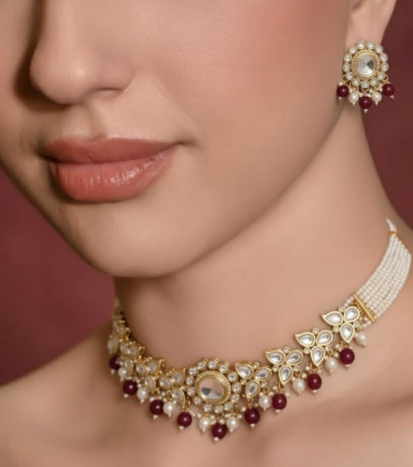 The Crimson Bloom Kundan & Pearl Choker Set